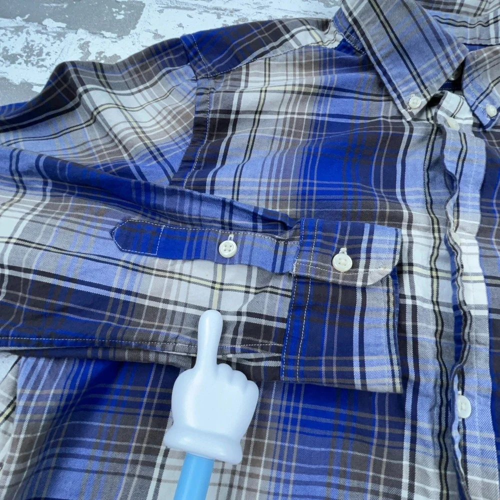 Ralph Lauren Shirt Boys XL Blue Button Up Tartan Plaid Dress Youth Kids Multi *